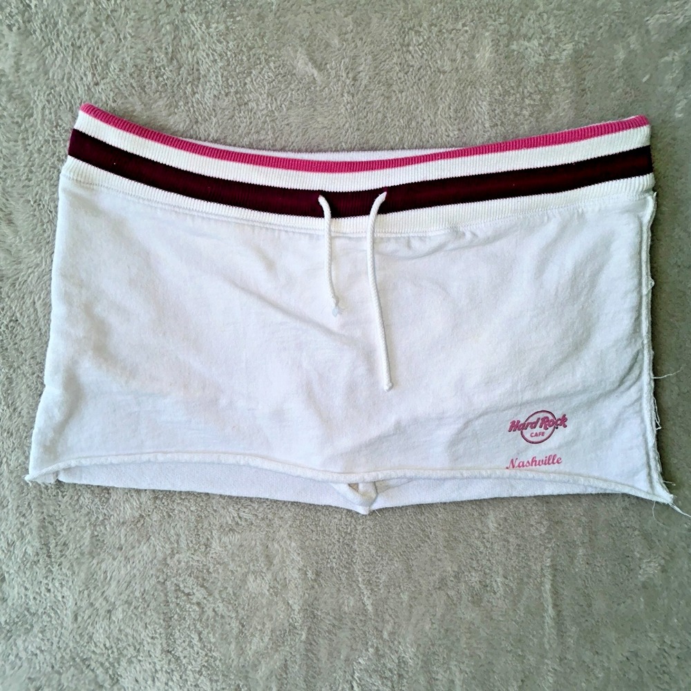 Hard Rock Cafe Nashville Embroidered White Booty Shorts Large Shorty 32" Waist